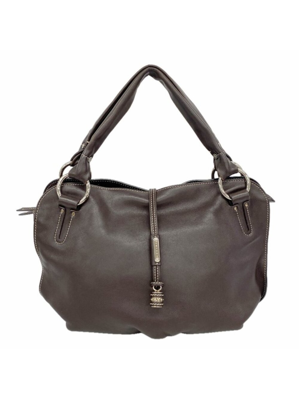 Celine Tote Bag Leather Dark Brown Silver